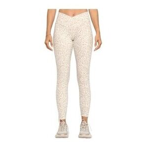 EVCR Tate Crossover Leggings Snow Taupe Leopard Print Hi-Rise Cropped S